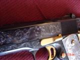 Colt 1911 Series 70,45acp,fully master engraved & refinished by Brian Mears, with 24k gold accents,real Pewter grips,& high gloss blue. 1 of a kind !! - 8 of 15