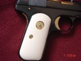 Colt 1903,32 Cal hammerless,made in 1916,fully refinished blue,with 24K gold accents,bonded ivory,awesome showpiece !! - 4 of 15