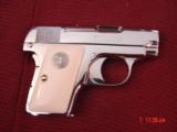 Colt 1908 Vest Pocket,25 caliber,fully refinished in bright nickel-done in Nov 2016,bonded ivory grips,made in 1923-awesome showpiece !! - 4 of 15