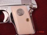 Colt 1908 Vest Pocket,25 caliber,fully refinished in bright nickel-done in Nov 2016,bonded ivory grips,made in 1923-awesome showpiece !! - 2 of 15