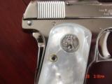 Colt 1908,25auto,Vest Pocket,just refinished in bright nickel,REAL MOP grips,made circa 1917,period correct box,awesome showpiece !! - 5 of 15