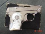 Colt 1908,25auto,Vest Pocket,just refinished in bright nickel,REAL MOP grips,made circa 1917,period correct box,awesome showpiece !! - 8 of 15