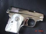 Colt 1908,25auto,Vest Pocket,just refinished in bright nickel,REAL MOP grips,made circa 1917,period correct box,awesome showpiece !! - 15 of 15