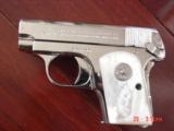 Colt 1908,25auto,Vest Pocket,just refinished in bright nickel,REAL MOP grips,made circa 1917,period correct box,awesome showpiece !! - 1 of 15