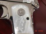 Colt 1908,25auto,Vest Pocket,just refinished in bright nickel,REAL MOP grips,made circa 1917,period correct box,awesome showpiece !! - 2 of 15