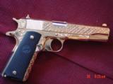 Colt Government 1911,45acp,fully 24K Gold plated ,Master engraved in fish scale design,2 mags,never fired,box,manual etc,awesome 1 of a kind showpiece - 1 of 15
