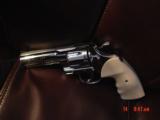 Colt Python,4",357,refinished nickel,custom exotic wood grips & bonded ivory,1971,with Colt suede case,awesome showpiece,super beautiful !! - 12 of 15