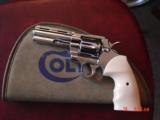 Colt Python,4",357,refinished nickel,custom exotic wood grips & bonded ivory,1971,with Colt suede case,awesome showpiece,super beautiful !! - 11 of 15