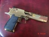 Magnum Research Desert Eagle 50AE,in rare bright mirror Titanium Gold finish,top rail,NIB,carry case,& all papers,& way nice in person-a showpiece !! - 2 of 15