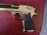 Magnum Research Desert Eagle 50AE,in rare bright mirror Titanium Gold finish,top rail,NIB,carry case,& all papers,& way nice in person-a showpiece !! - 1 of 15
