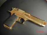 Magnum Research Desert Eagle 50AE,in rare bright mirror Titanium Gold finish,top rail,NIB,carry case,& all papers,& way nice in person-a showpiece !! - 14 of 15