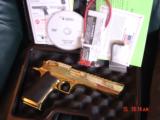 Magnum Research Desert Eagle 50AE,in rare bright mirror Titanium Gold finish,top rail,NIB,carry case,& all papers,& way nice in person-a showpiece !! - 3 of 15