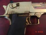 Magnum Research Desert Eagle 50AE,in rare bright mirror Titanium Gold finish,top rail,NIB,carry case,& all papers,& way nice in person-a showpiece !! - 9 of 15