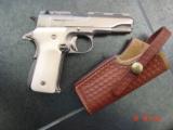 Llama 380,3 1/2",refinished bright nickel,as new now,leather holster,bonded ivory grips,mini 1911,R1,made circa 1973,a real showpiece pocket gun
- 1 of 15