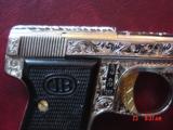 Bernardelli 22 long,master engrave & refinished by Brian Mears,bright nickel,with gold accents,1956,tiny like a Browning Baby,awesome work of art !! - 8 of 15
