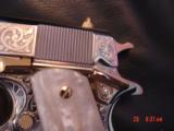 Colt 1911,38 super,Master engraved by Santiago Leis,refinished in bright nickel with 24k gold accents,Pearlite grips,certificate & 1 of a kind !! - 3 of 15