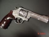 Smith & Wesson 629-6.-5" barrel,fully deep hand engraved & polished by Flannery Engraving,Rosewood grips,box & papers,awesome work of art !! - 2 of 15