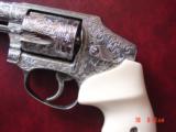 Smith & Wesson 640,357mag,2.125",hammerless,polished & engraved by Flannery Engraving,bonded ivory grips,never fired,box & papers,awesome showpie - 3 of 14