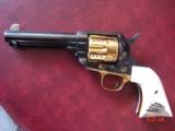 Colt SAA styled 45LC from Uberti, Roy Rogers Commemorative,1990, 24K gold plated cylinder & frame, engraved, real stag grips, fitted wood case - 7 of 15