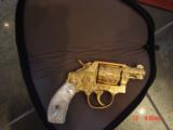 Smith & Wesson Pre Model 10,, 24K gold plated, fully engraved by Flannery,REAL MOP grips, 2" barrel,38SP,1 of a kind masterpiece, - 3 of 15