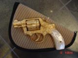Smith & Wesson Pre Model 10,, 24K gold plated, fully engraved by Flannery,REAL MOP grips, 2" barrel,38SP,1 of a kind masterpiece, - 2 of 15