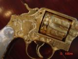 Smith & Wesson Pre Model 10,, 24K gold plated, fully engraved by Flannery,REAL MOP grips, 2" barrel,38SP,1 of a kind masterpiece, - 10 of 15