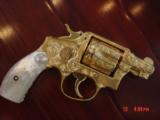 Smith & Wesson Pre Model 10,, 24K gold plated, fully engraved by Flannery,REAL MOP grips, 2" barrel,38SP,1 of a kind masterpiece, - 8 of 15