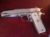 Colt 45 ACP,made for Argentine Military,around 1950,fully refinished bright nickel,real Water Buffalo bone grips,same as model 1927,carved holster
- 6 of 15