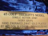 Colt Sheriffs SAA,late Weldone Bledsoe hand engraved,24K plated,real ivory,3",45LC,1979,pres case etc,a true masterpiece & very rare !! - 4 of 15