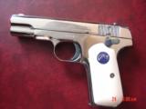 Colt 1903,32 Auto,hammerless, fully refinished in bright nickel,with fire blue accents,bonded ivory grips,made circa 1914 !!a real showpiece !! - 4 of 15