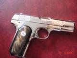Colt 1903 with genuine Ox Horn grips, 32 ACP,fully refinished in bright nickel,grip safety,hammerless,, made circa 1918. 99 years old & a showpiece !! - 1 of 15