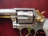 Smith & Wesson Model 10,4",38 spl, fully engraved,refinished bright nickel with 24K accents,Pearlite grips,by Flannery Engraving,certificate,awes - 3 of 15