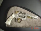 Smith & Wesson Model 10,4",38 spl, fully engraved,refinished bright nickel with 24K accents,Pearlite grips,by Flannery Engraving,certificate,awes - 13 of 15