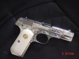 Colt 1903,32Cal,master engraved & refinished nickel by S.Leis,1923,bonded ivory grips,blue accents.a work of art !! - 1 of 15