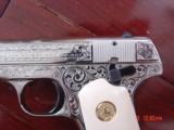 Colt 1903,32Cal,master engraved & refinished nickel by S.Leis,1923,bonded ivory grips,blue accents.a work of art !! - 6 of 15