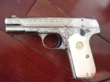 Colt 1903,32Cal,master engraved & refinished nickel by S.Leis,1923,bonded ivory grips,blue accents.a work of art !! - 5 of 15