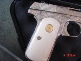 Colt 1908 380auto,master engraved by S.Leis,& refinished nickel,bonded ivory grips,1925,certificate,a real showpiece-awesome !! - 2 of 15
