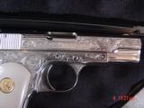 Colt 1908 380auto,master engraved by S.Leis,& refinished nickel,bonded ivory grips,1925,certificate,a real showpiece-awesome !! - 4 of 15