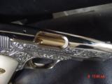 Colt 1903,32ACP,master engraved & refinished in nickel with 24K accents,by S.Leis,bonded ivory grips,certificate,a masterpiece !! - 11 of 15