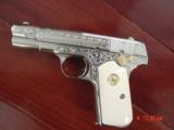 Colt 1903,32ACP,master engraved & refinished in nickel with 24K accents,by S.Leis,bonded ivory grips,certificate,a masterpiece !! - 1 of 15
