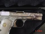 Colt 1903,32ACP,master engraved & refinished in nickel with 24K accents,by S.Leis,bonded ivory grips,certificate,a masterpiece !! - 6 of 15