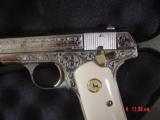 Colt 1903,32ACP,master engraved & refinished in nickel with 24K accents,by S.Leis,bonded ivory grips,certificate,a masterpiece !! - 7 of 15