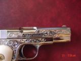 Colt 1903,32ACP, hammerless,1920,master engraved by S.Leis & refinished bright nickel,bonded ivory grips,awesome work of art ! 97 years old !! - 3 of 15