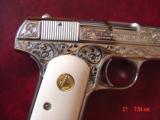 Colt 1903,32ACP, hammerless,1920,master engraved by S.Leis & refinished bright nickel,bonded ivory grips,awesome work of art ! 97 years old !! - 2 of 15