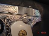 Colt 1903,32ACP, hammerless,1920,master engraved by S.Leis & refinished bright nickel,bonded ivory grips,awesome work of art ! 97 years old !! - 8 of 15