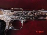 Colt 1903,32cal,hammerless,master engraved & refinished bright nickel by S.Leis,black Pearlite & bonded ivory grips, 1918,awesome work of art !! - 8 of 15