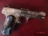 Colt 1903,32cal,hammerless,master engraved & refinished bright nickel by S.Leis,black Pearlite & bonded ivory grips, 1918,awesome work of art !! - 2 of 15