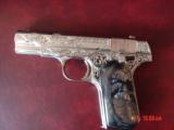 Colt 1903,32cal,hammerless,master engraved & refinished bright nickel by S.Leis,black Pearlite & bonded ivory grips, 1918,awesome work of art !! - 3 of 15