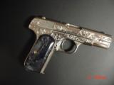 Colt 1903,32cal,hammerless,master engraved & refinished bright nickel by S.Leis,black Pearlite & bonded ivory grips, 1918,awesome work of art !! - 14 of 15