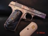 Colt 1903,32cal,hammerless,master engraved & refinished bright nickel by S.Leis,black Pearlite & bonded ivory grips, 1918,awesome work of art !! - 1 of 15